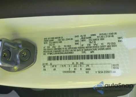 2022 Ford Escape Sel from USA, damaged, VIN 1FMCU0H65NUA83883